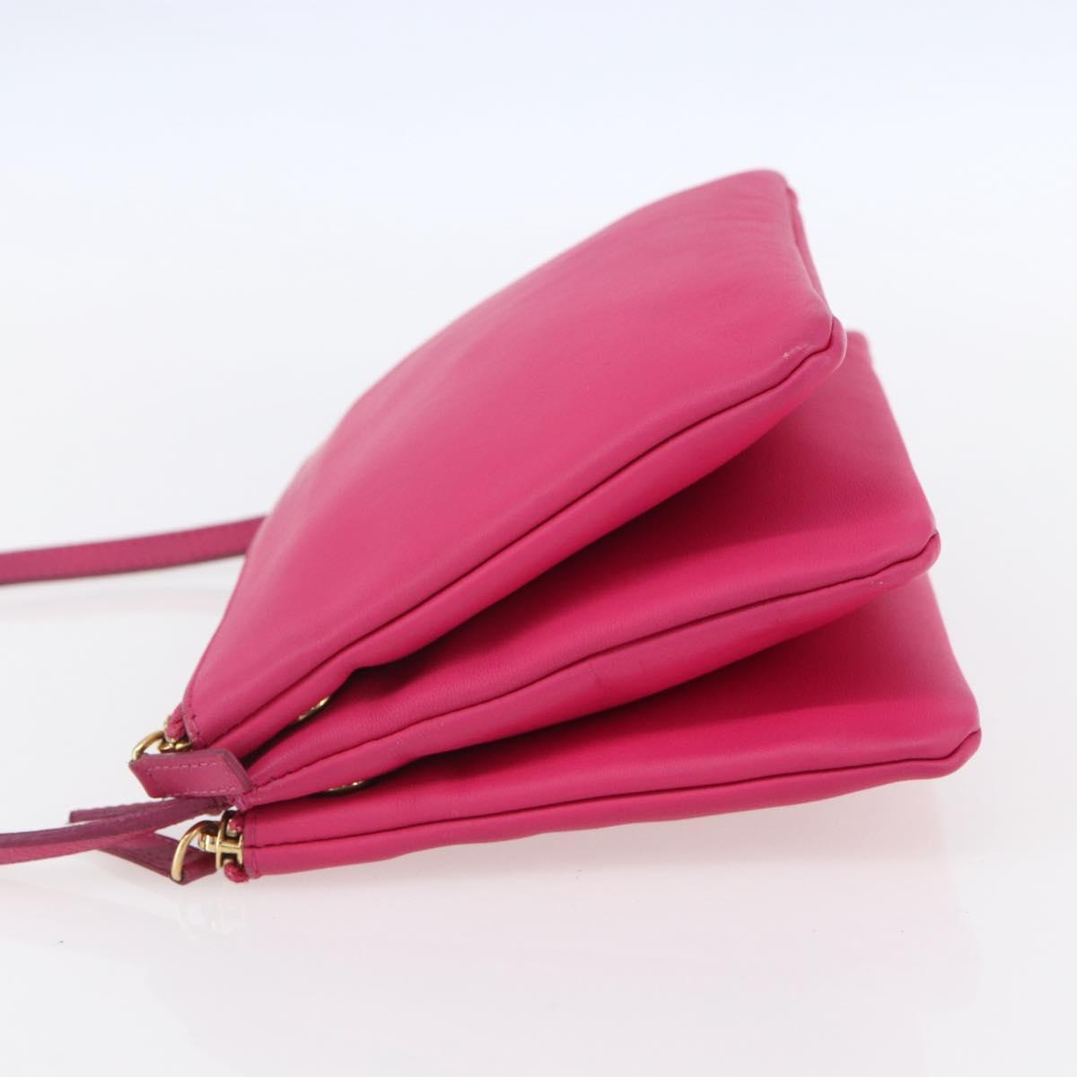 CELINE Trio Small Shoulder Bag Leather Pink Gold Auth BA7686