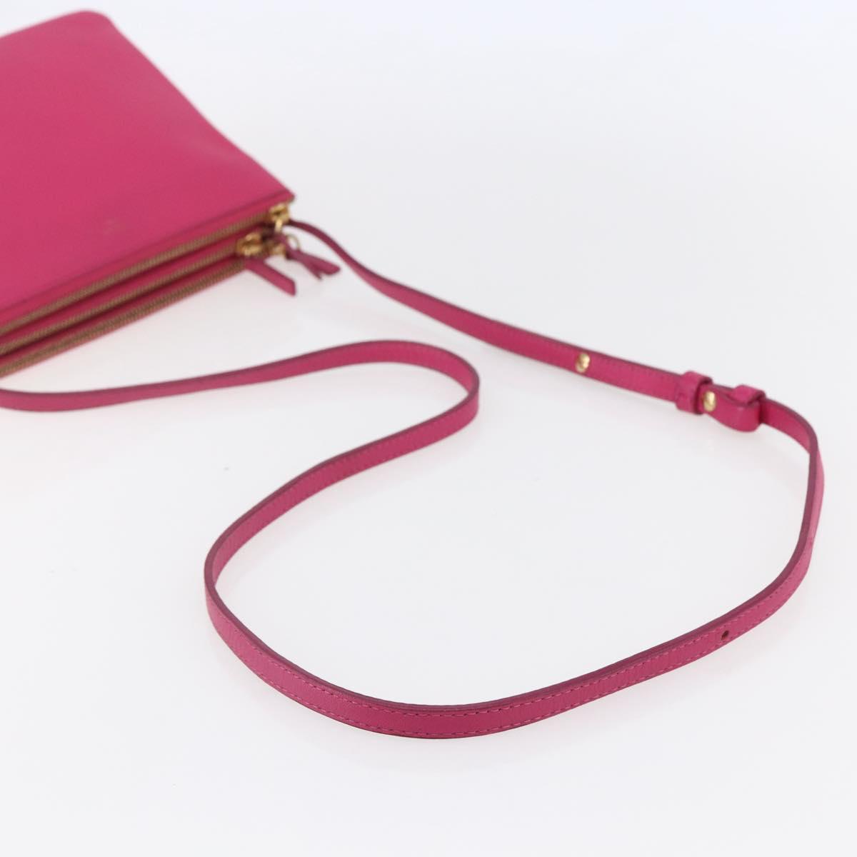 CELINE Trio Small Shoulder Bag Leather Pink Gold Auth BA7686