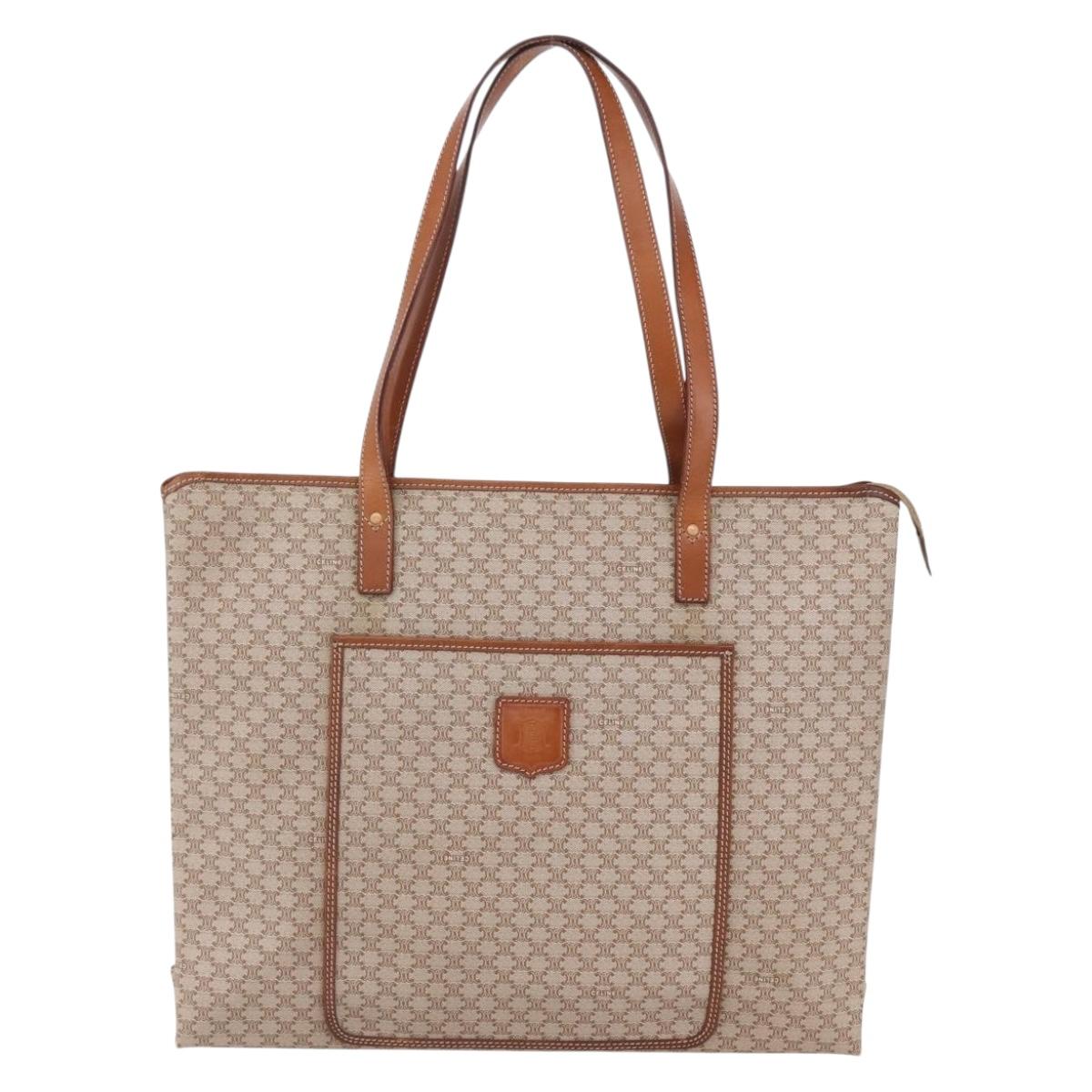CELINE Macadam Canvas Tote Bag PVC Beige Auth BA7687
