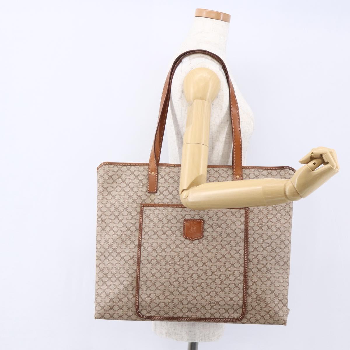 CELINE Macadam Canvas Tote Bag PVC Beige Auth BA7687