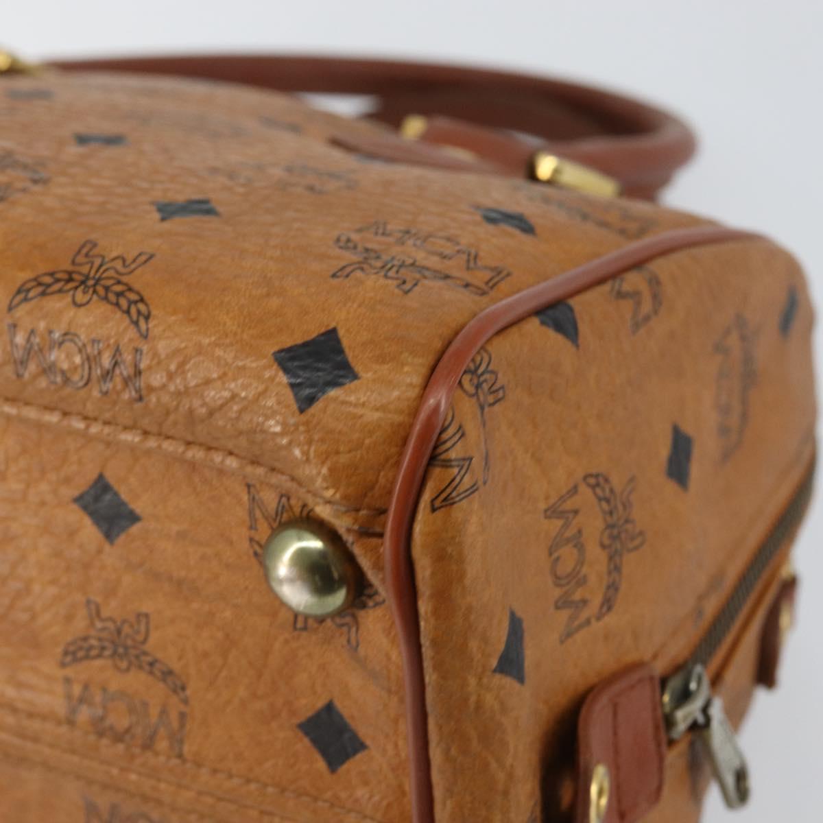 MCM Logogram Vicetos Hand Bag PVC Leather Brown Gold Auth BA7689