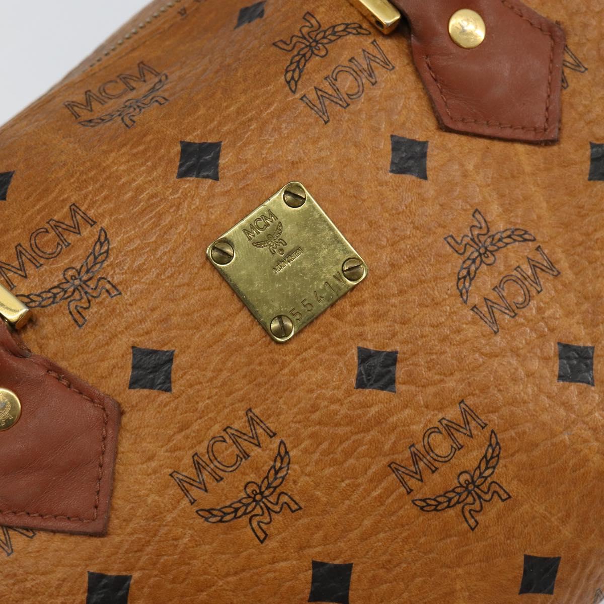 MCM Logogram Vicetos Hand Bag PVC Leather Brown Gold Auth BA7689