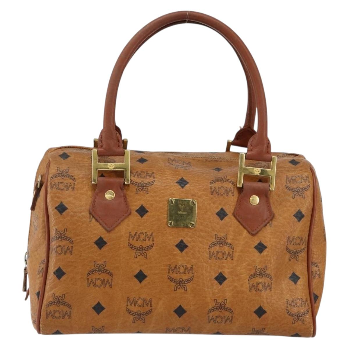 MCM Logogram Vicetos Hand Bag PVC Leather Brown Gold Auth BA7689