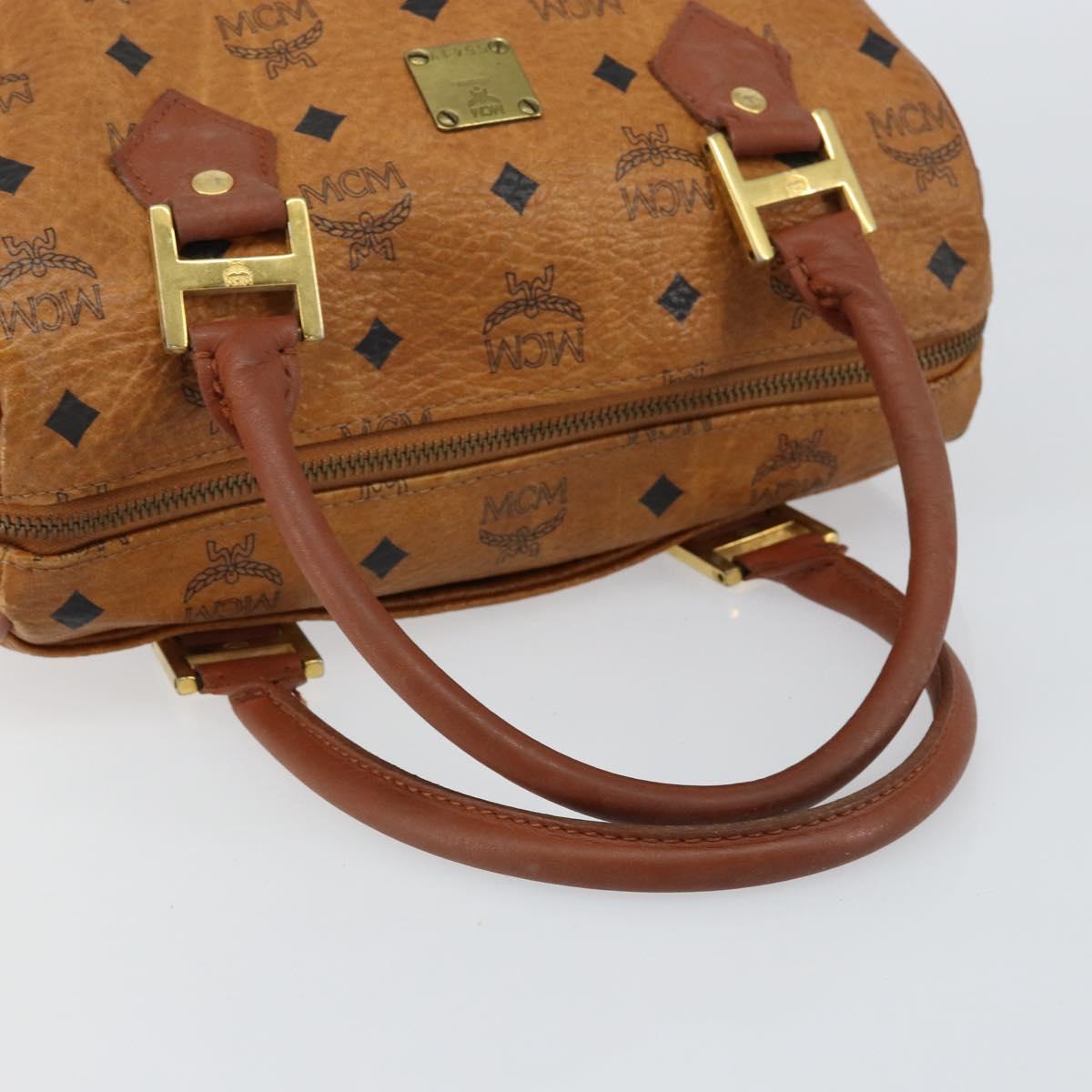 MCM Logogram Vicetos Hand Bag PVC Leather Brown Gold Auth BA7689