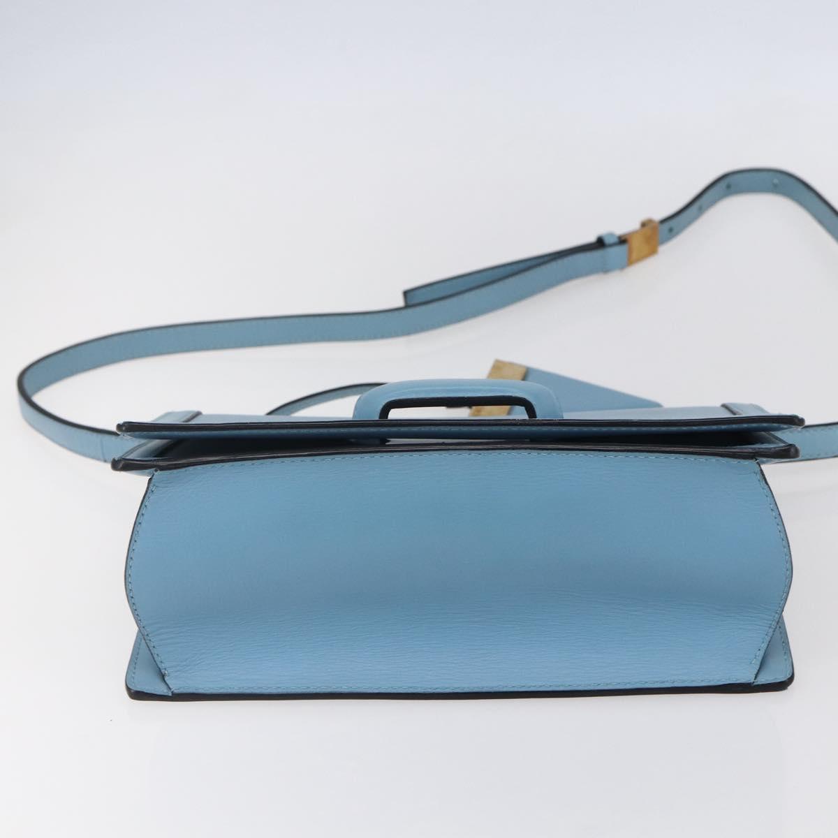 LOEWE Barcelona Shoulder Bag Leather Blue Gold Auth BA7692