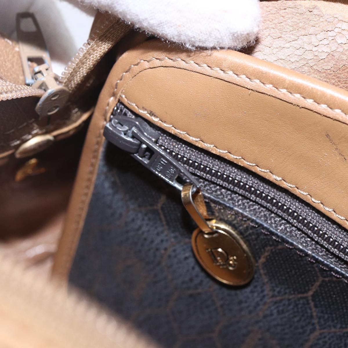 Christian Dior Honeycomb Canvas Shoulder Bag PVC Black Gold Auth BA7694