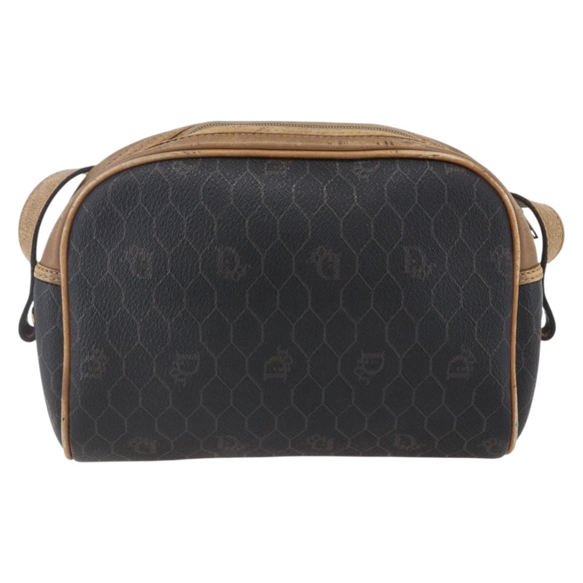 Christian Dior Honeycomb Canvas Shoulder Bag PVC Black Gold Auth BA7694