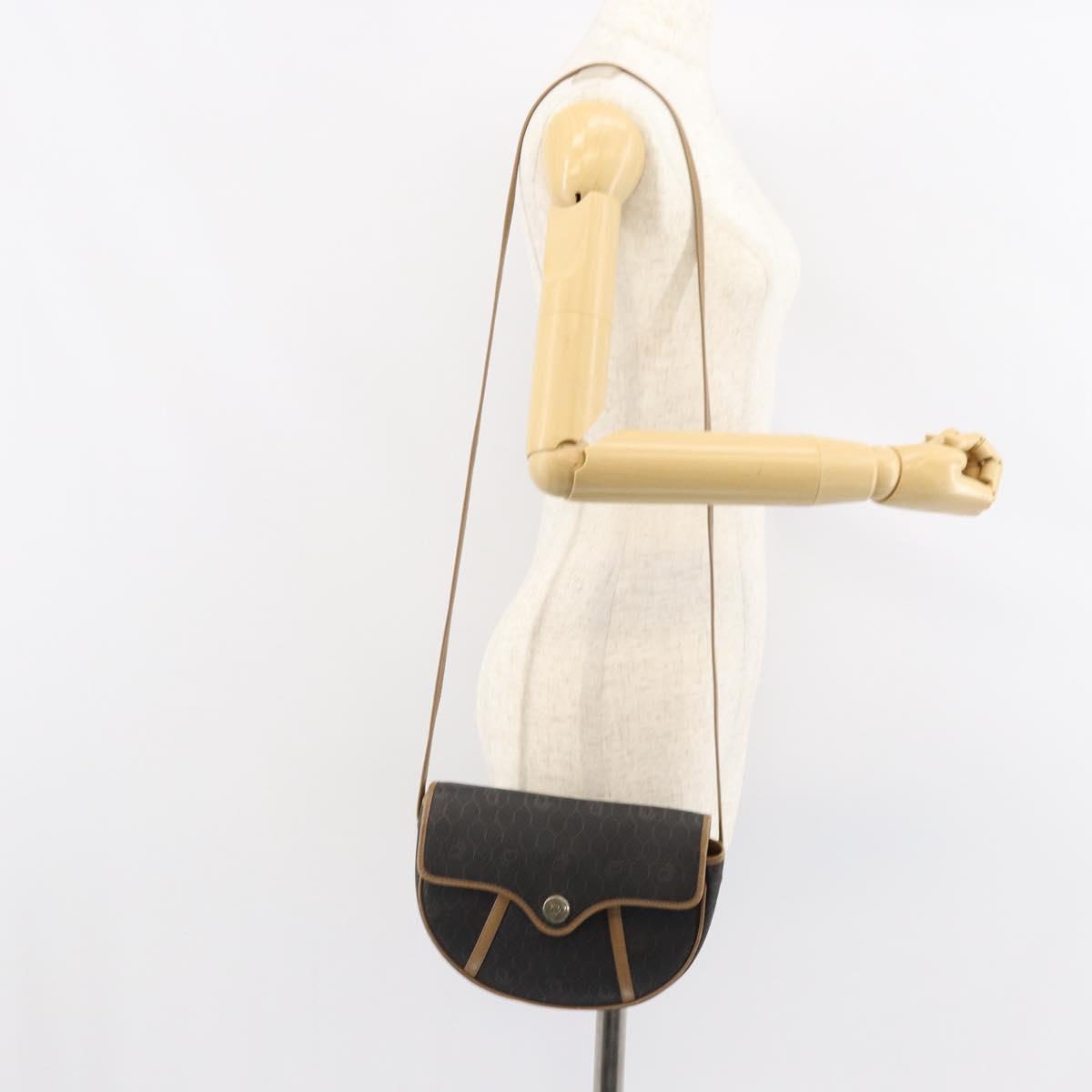 Christian Dior Honeycomb Canvas Shoulder Bag PVC Black Gold Auth BA7695