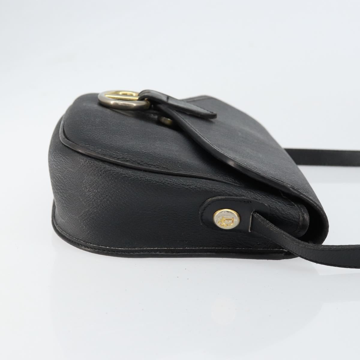 Christian Dior Honeycomb Canvas Shoulder Bag PVC Black Gold Auth BA7697