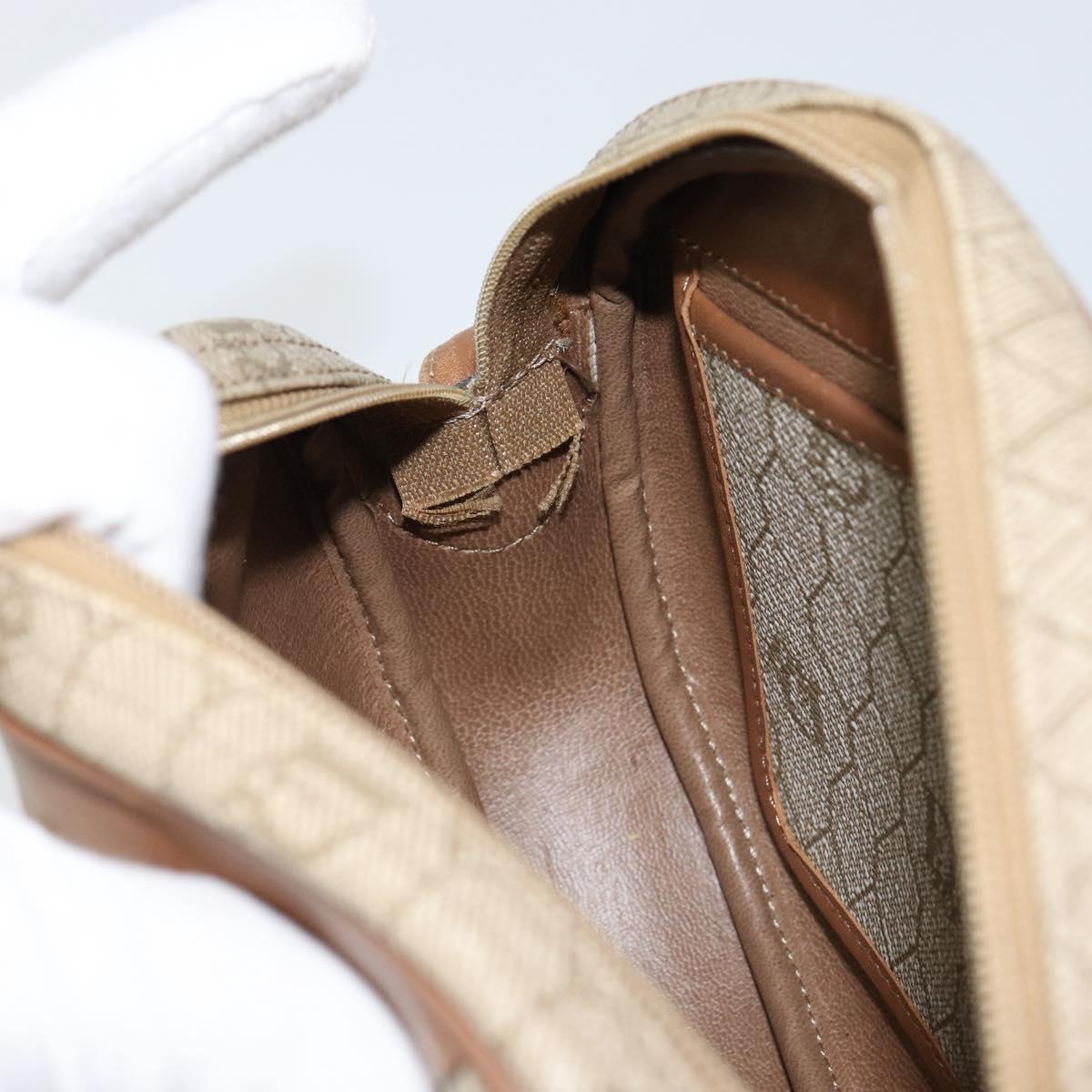 Christian Dior Honeycomb Canvas Shoulder Bag PVC Beige Gold Auth BA7698