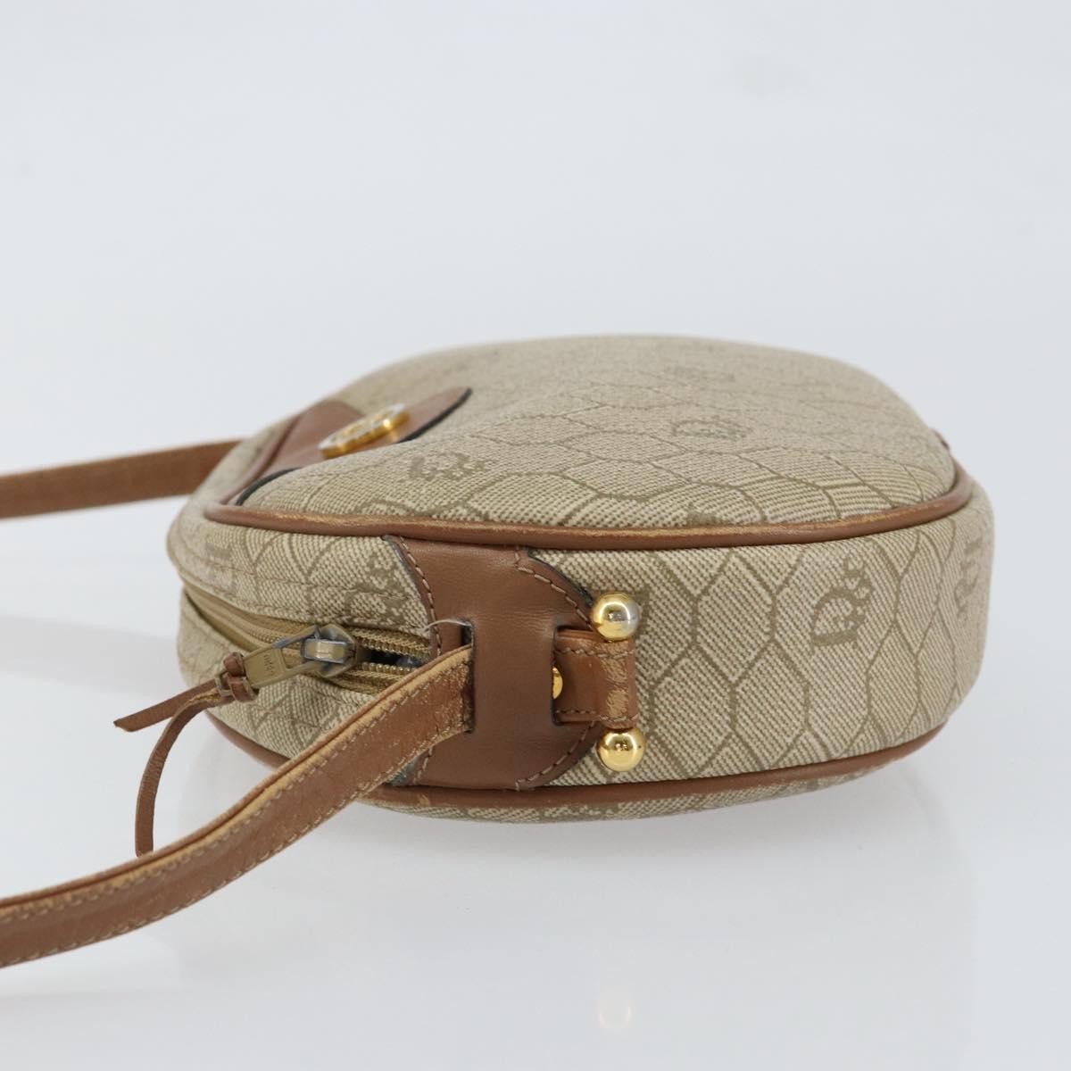 Christian Dior Honeycomb Canvas Shoulder Bag PVC Beige Gold Auth BA7698