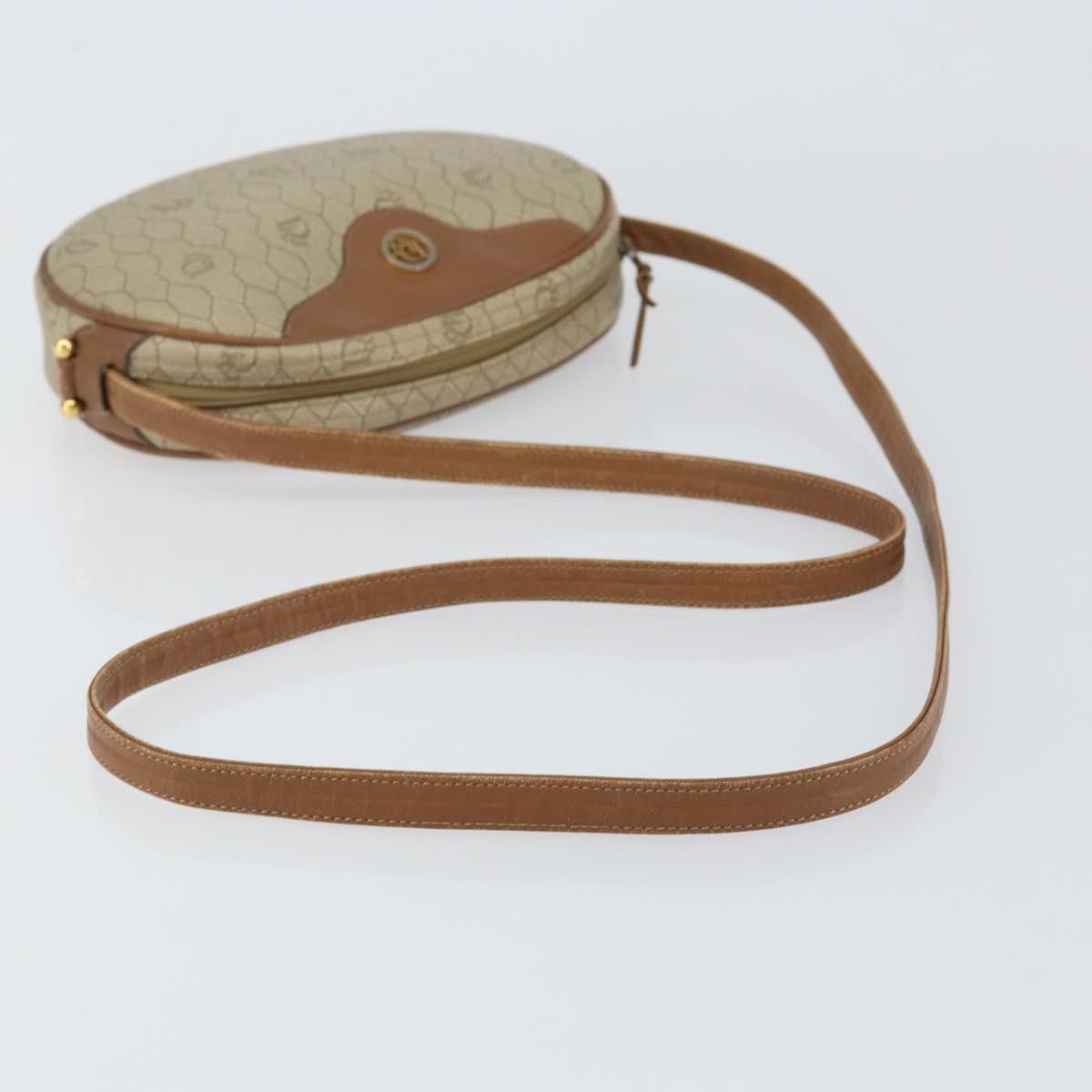 Christian Dior Honeycomb Canvas Shoulder Bag PVC Beige Gold Auth BA7698