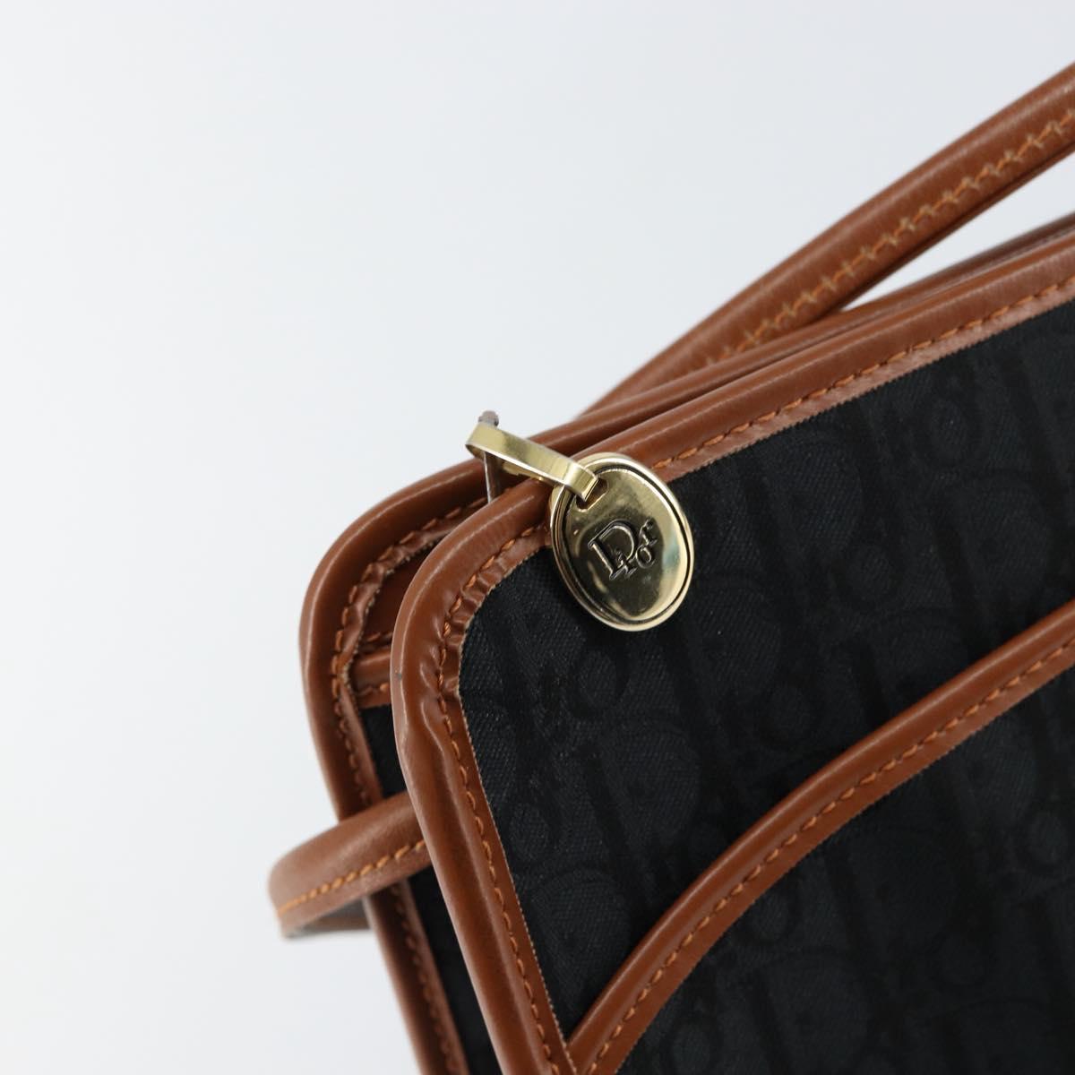 Christian Dior Trotter Canvas Shoulder Bag Black Gold Auth BA7699