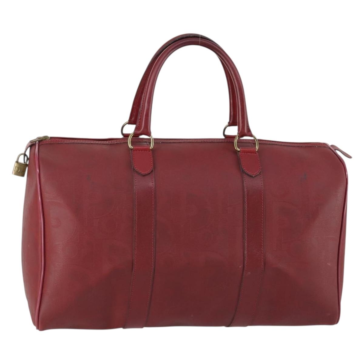 Christian Dior Trotter Canvas Boston Bag PVC Red Gold Auth BA7700
