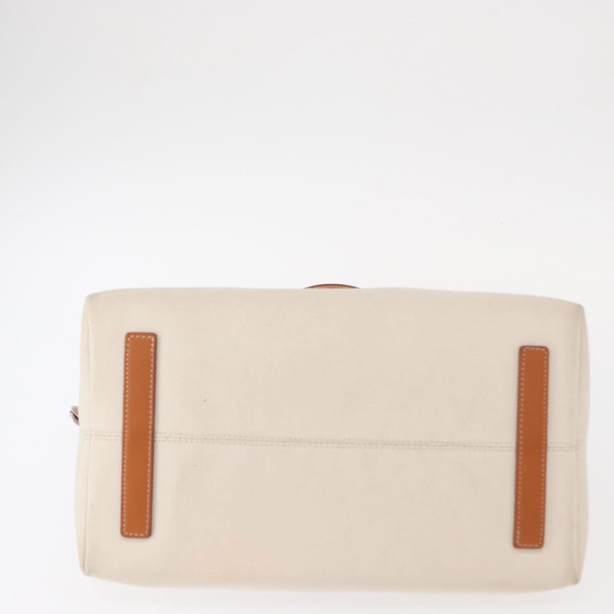 BURBERRY Tote Bag Canvas Leather White Gold Auth BA7702