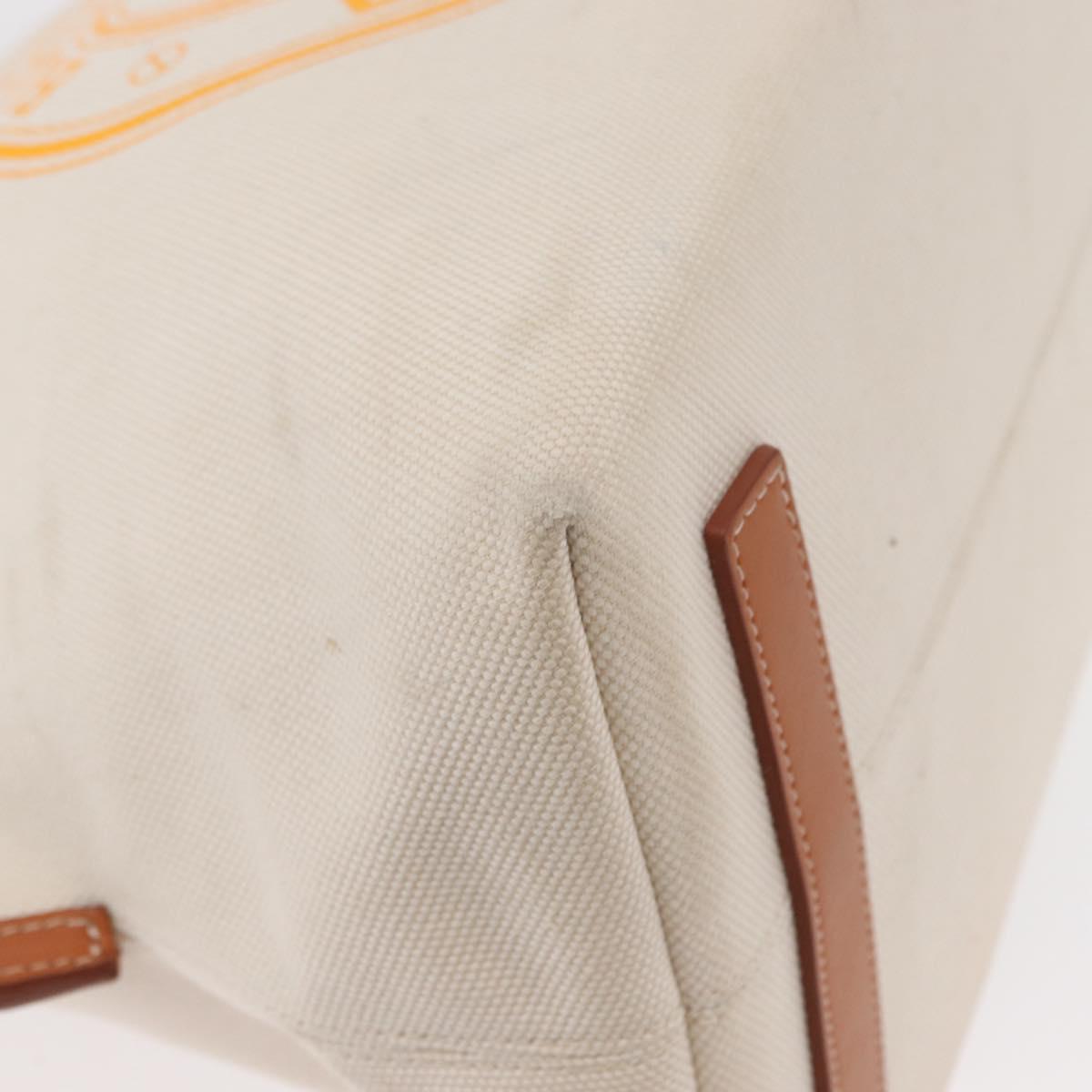 BURBERRY Tote Bag Canvas Leather White Gold Auth BA7702