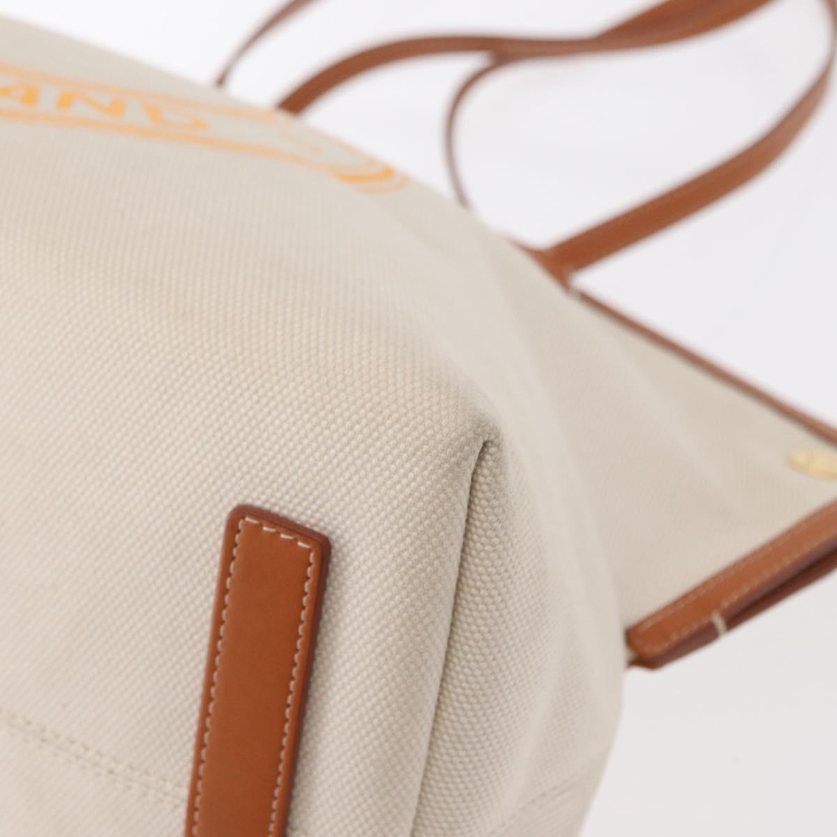 BURBERRY Tote Bag Canvas Leather White Gold Auth BA7702