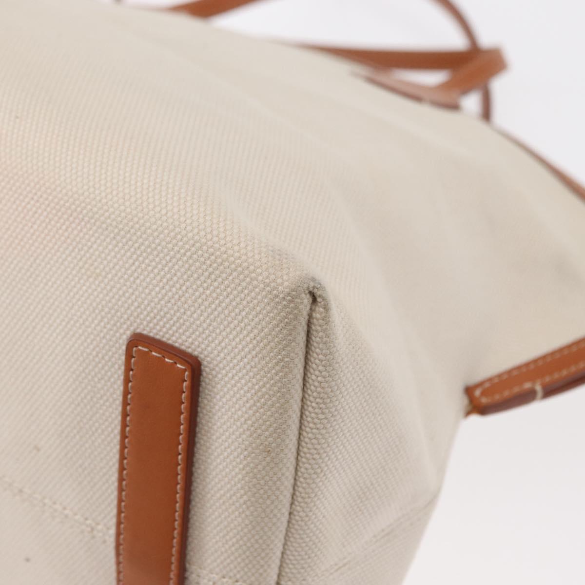 BURBERRY Tote Bag Canvas Leather White Gold Auth BA7702
