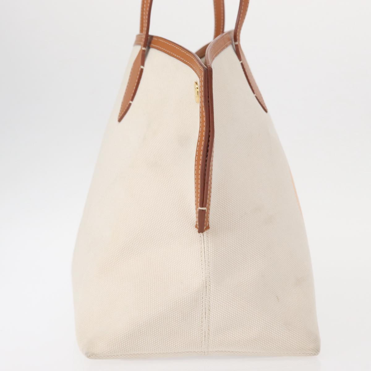 BURBERRY Tote Bag Canvas Leather White Gold Auth BA7702