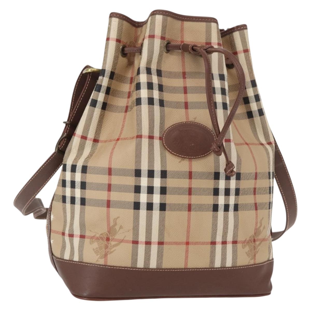 Burberrys Nova Check Shoulder Bag PVC Beige Gold Auth BA7703