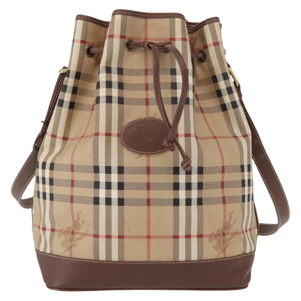 Burberrys Nova Check Shoulder Bag PVC Beige Gold Auth BA7703