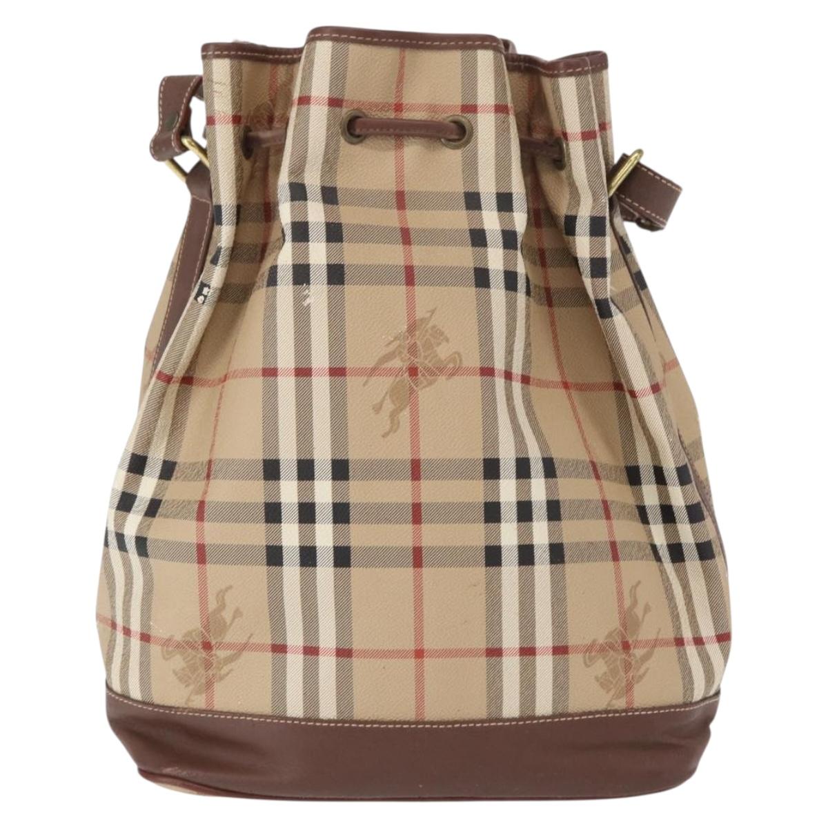 Burberrys Nova Check Shoulder Bag PVC Beige Gold Auth BA7703