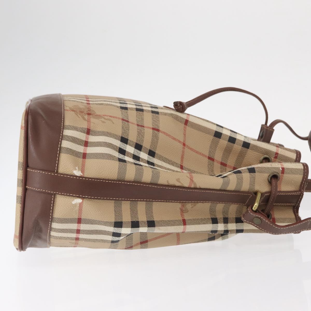 Burberrys Nova Check Shoulder Bag PVC Beige Gold Auth BA7703