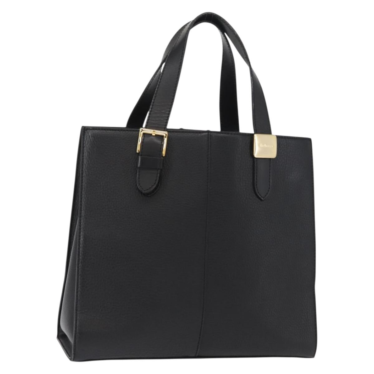 Burberrys Hand Bag Leather Black Gold Auth BA7704