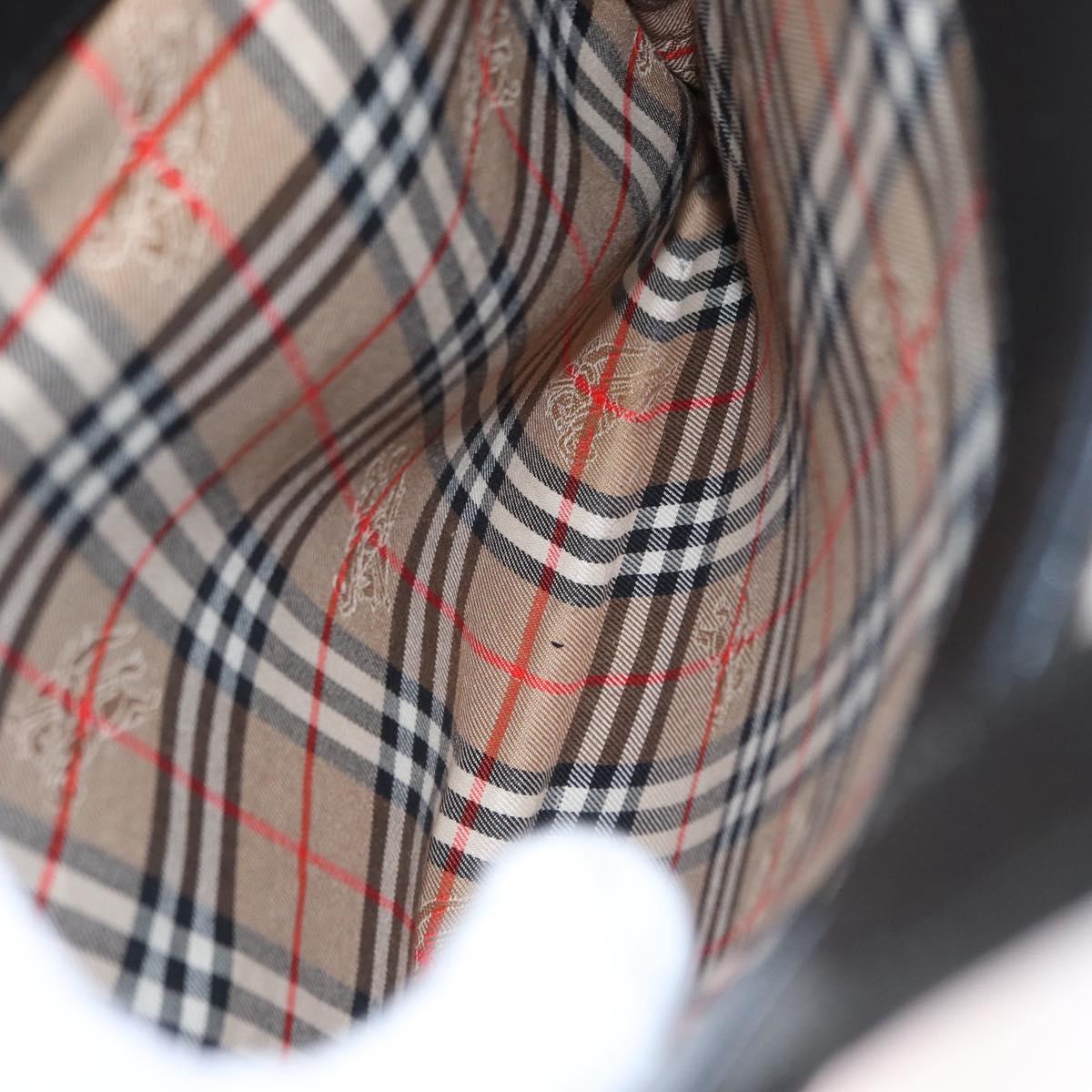 Burberrys Hand Bag Leather Black Gold Auth BA7704