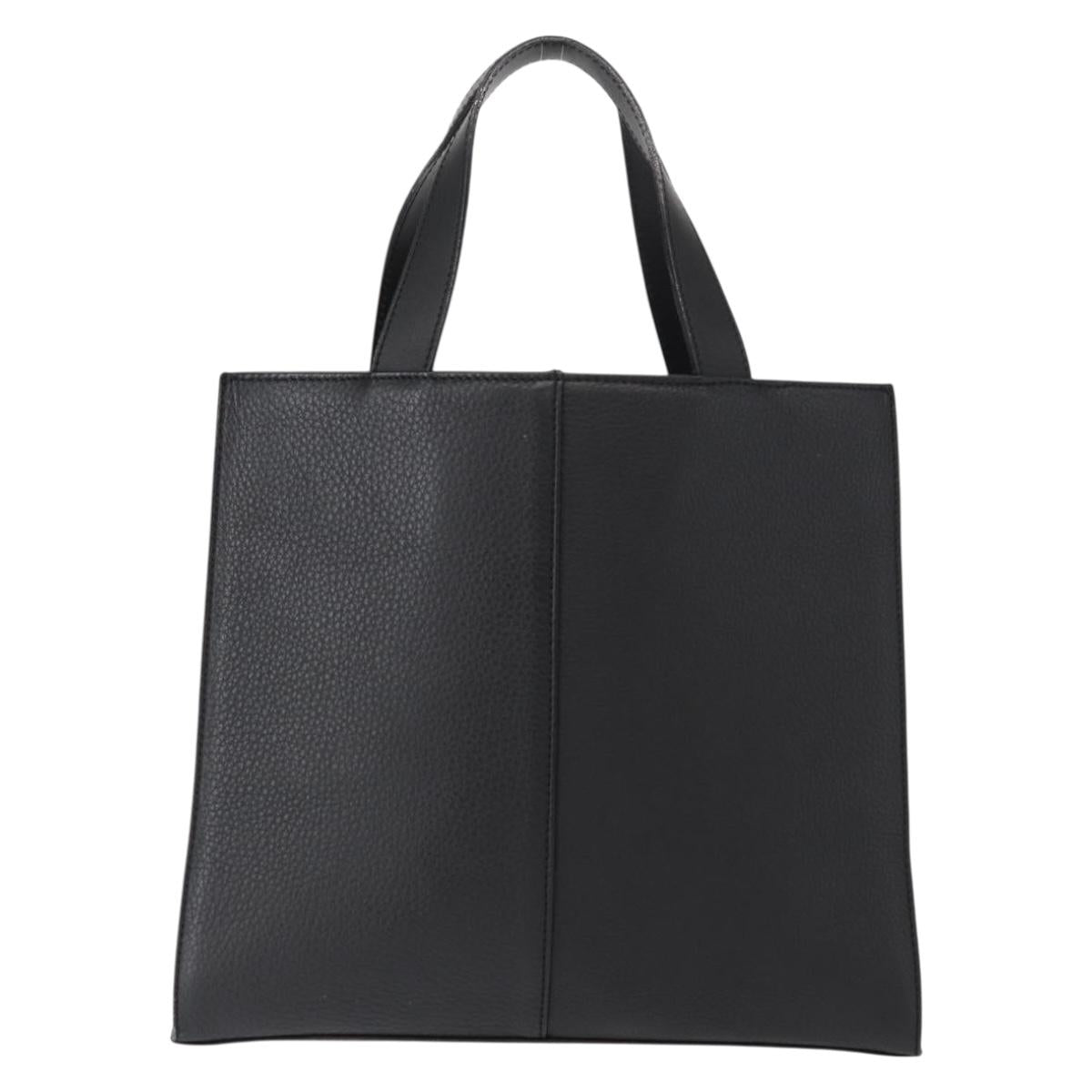 Burberrys Hand Bag Leather Black Gold Auth BA7704