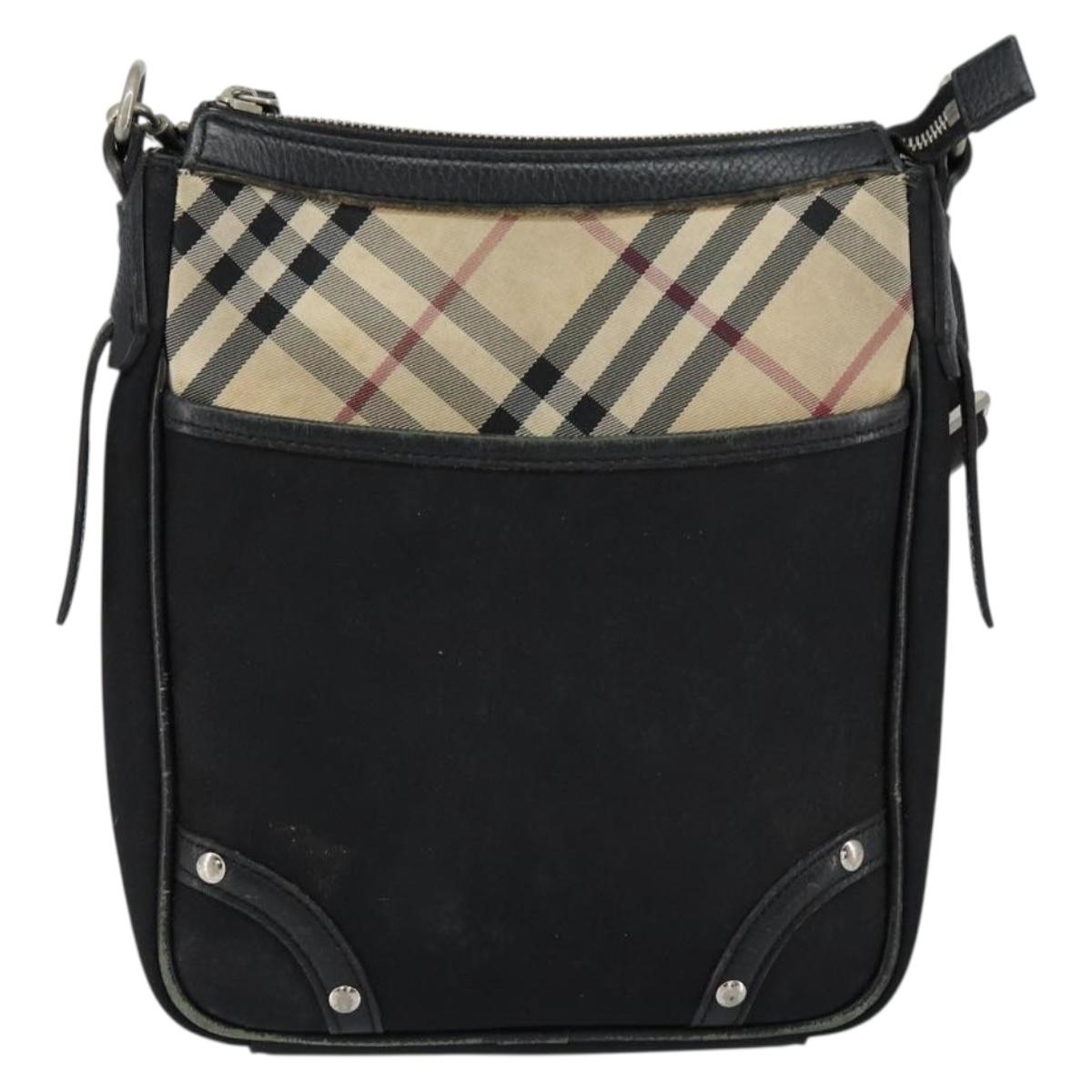 BURBERRY Shoulder Bag Canvas Leather Black Auth BA7705