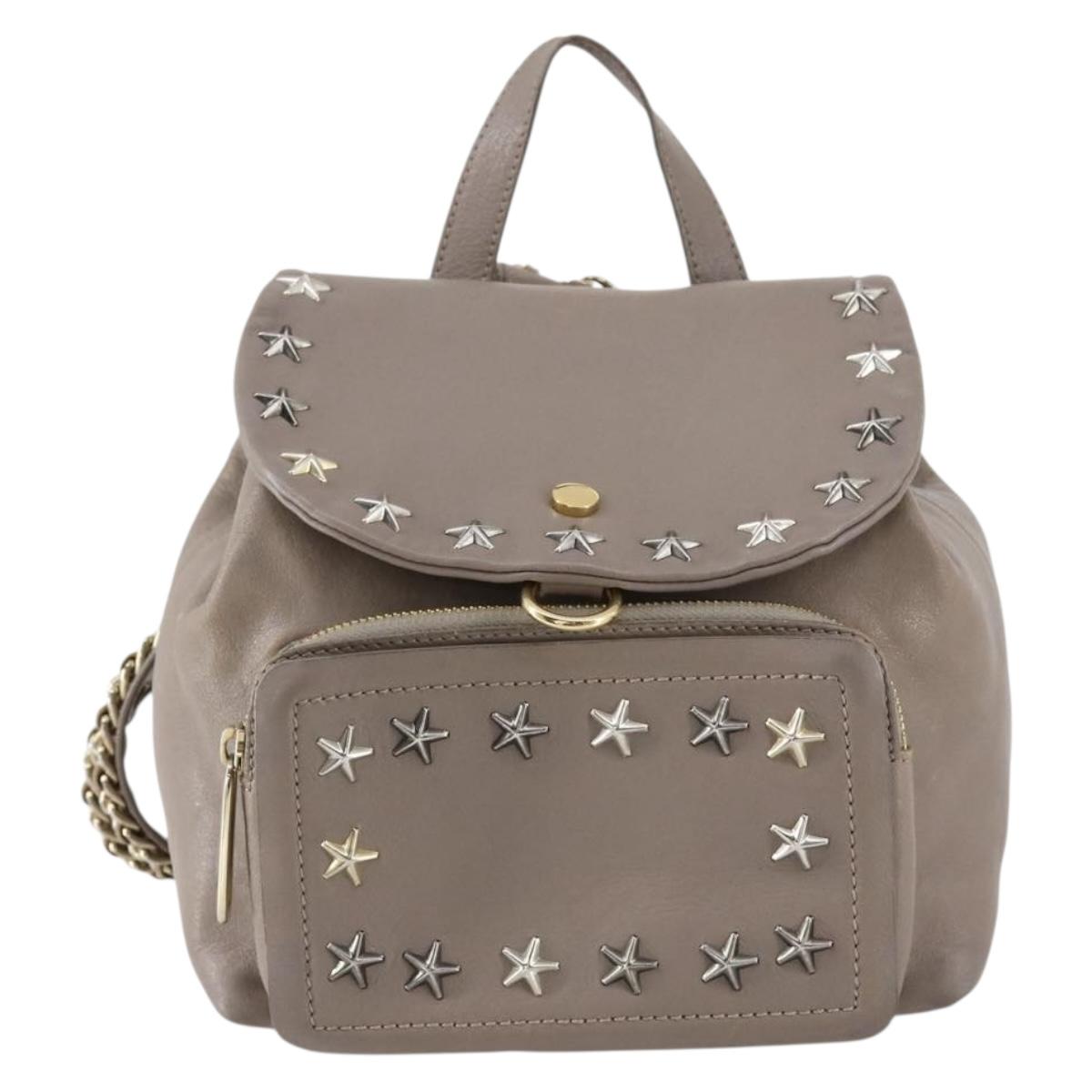 Jimmy Choo Studs Backpack Leather Beige Gold Auth BA7708
