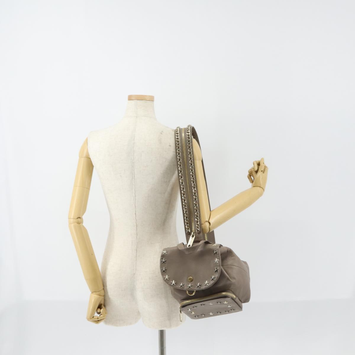 Jimmy Choo Studs Backpack Leather Beige Gold Auth BA7708