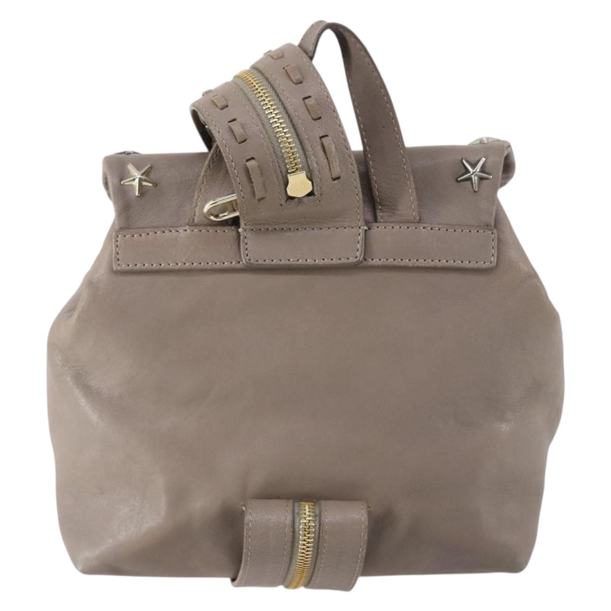 Jimmy Choo Studs Backpack Leather Beige Gold Auth BA7708