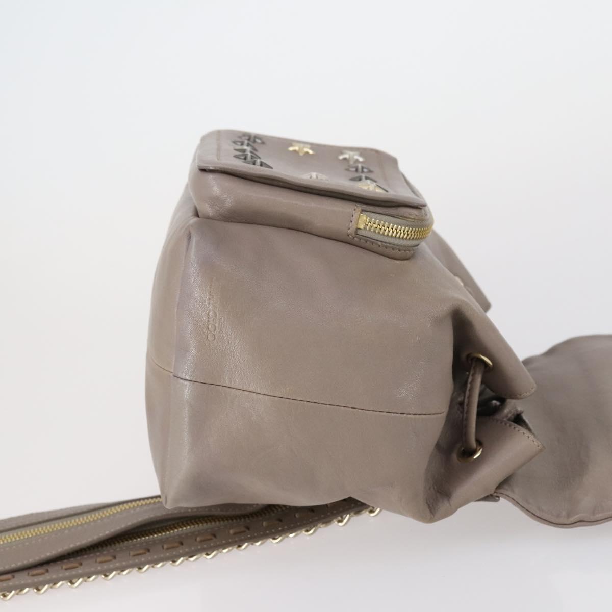 Jimmy Choo Studs Backpack Leather Beige Gold Auth BA7708