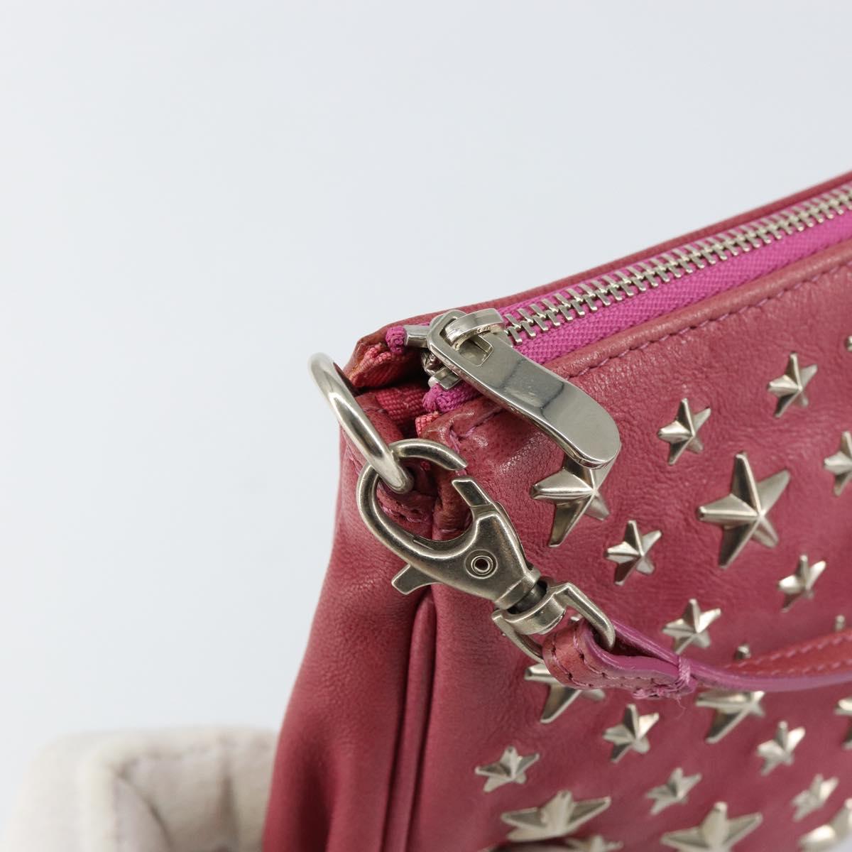 Jimmy Choo Studs Accessory Pouch Leather Pink Auth BA7709