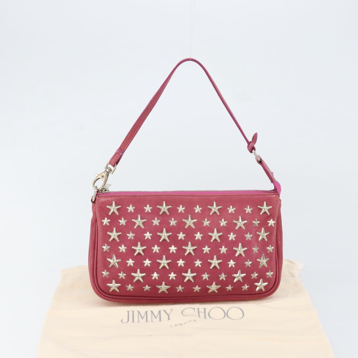 Jimmy Choo Studs Accessory Pouch Leather Pink Auth BA7709