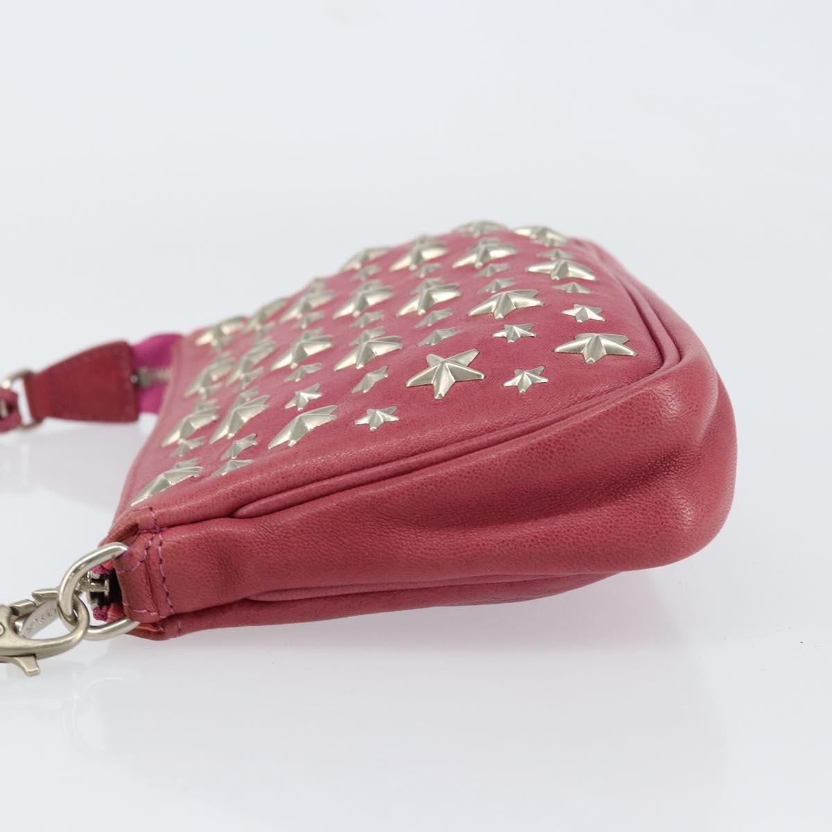 Jimmy Choo Studs Accessory Pouch Leather Pink Auth BA7709