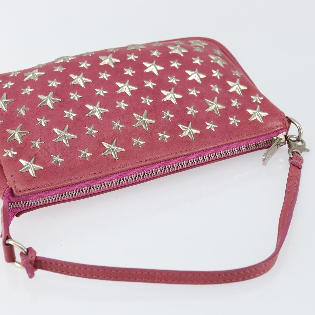 Jimmy Choo Studs Accessory Pouch Leather Pink Auth BA7709