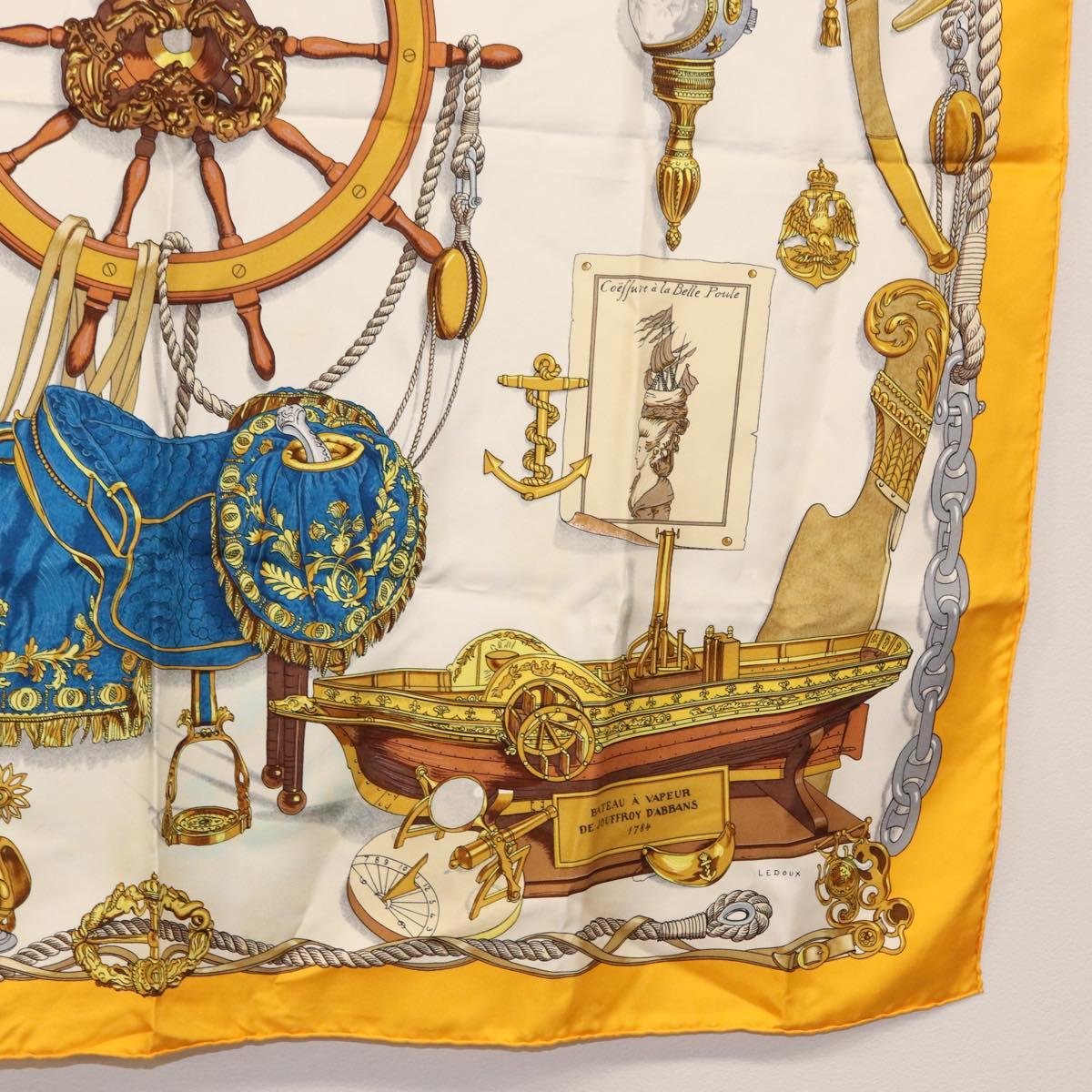 HERMES Carre 90 Scarf Silk ""MUSEE"" Yellow Auth BA7733
