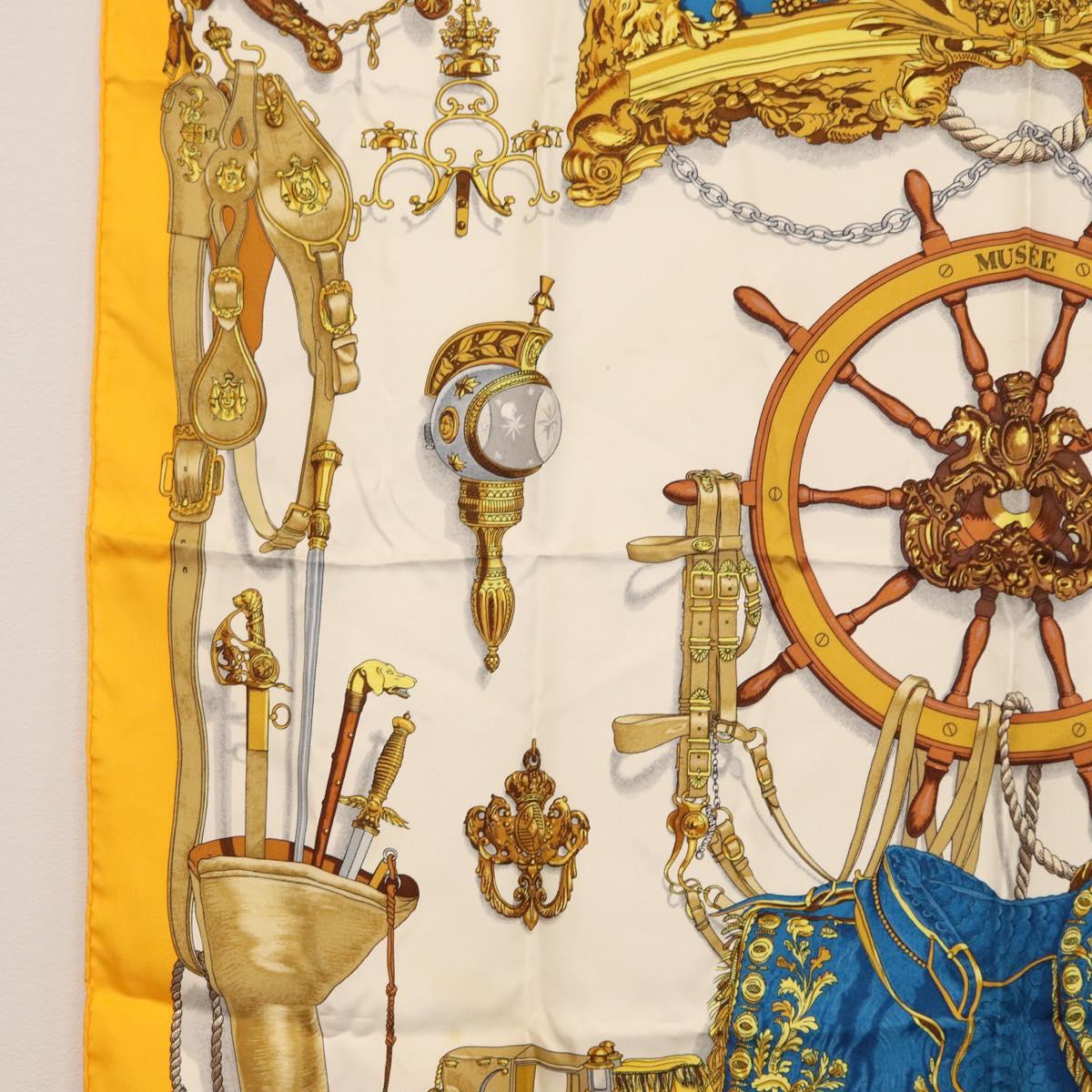 HERMES Carre 90 Scarf Silk ""MUSEE"" Yellow Auth BA7733