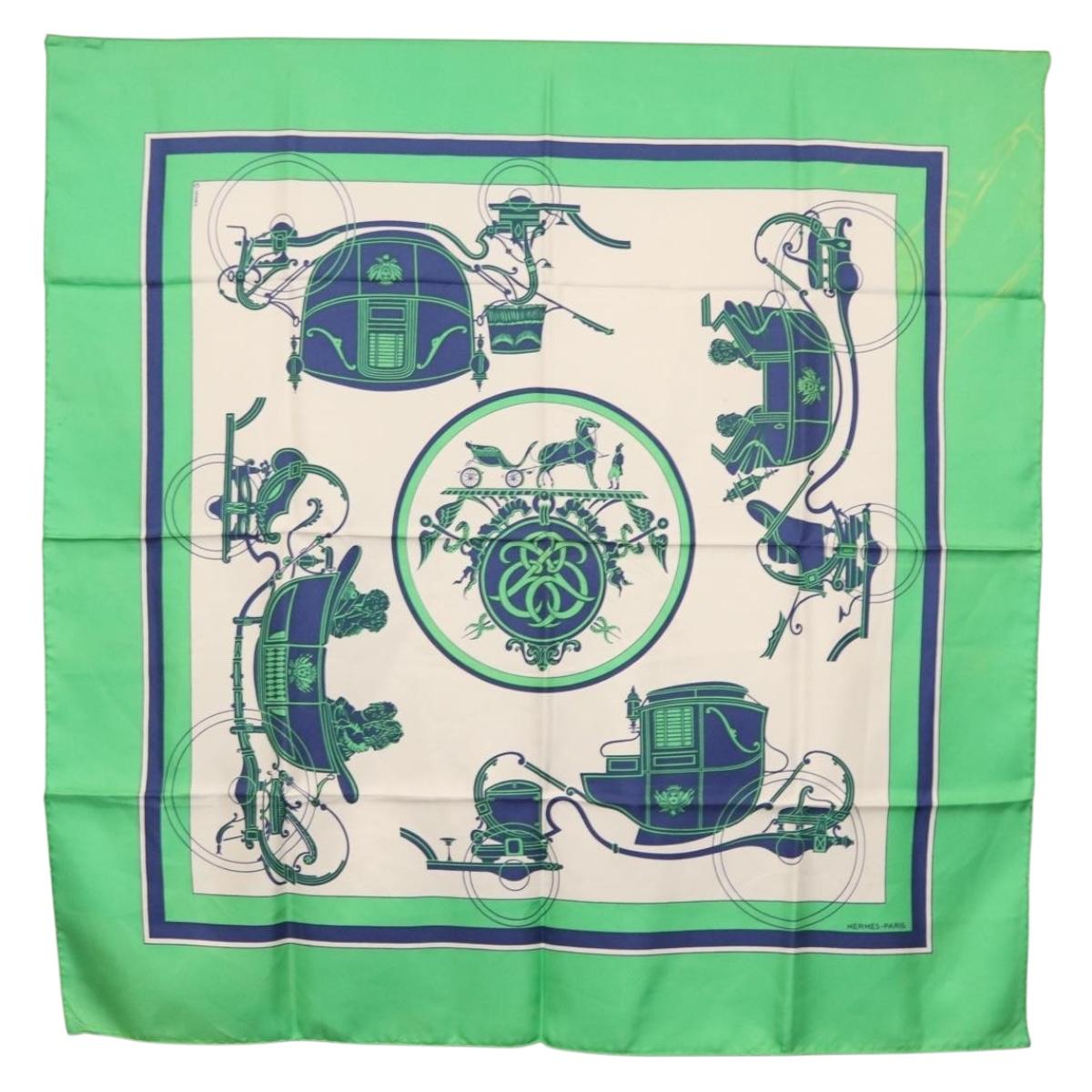 HERMES Carre 90 Scarf Silk ""EX-LIBRIS"" Green Auth BA7734
