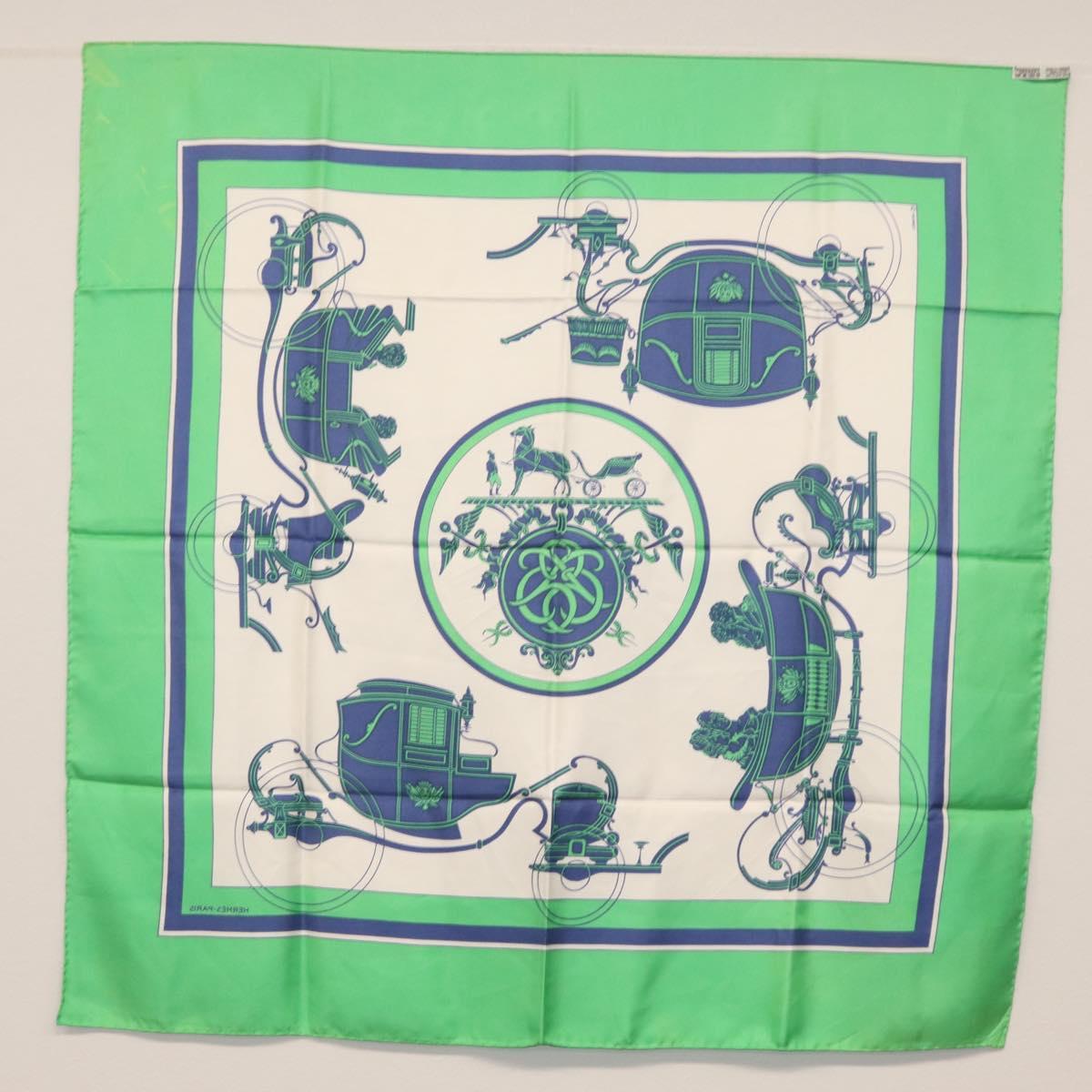 HERMES Carre 90 Scarf Silk ""EX-LIBRIS"" Green Auth BA7734