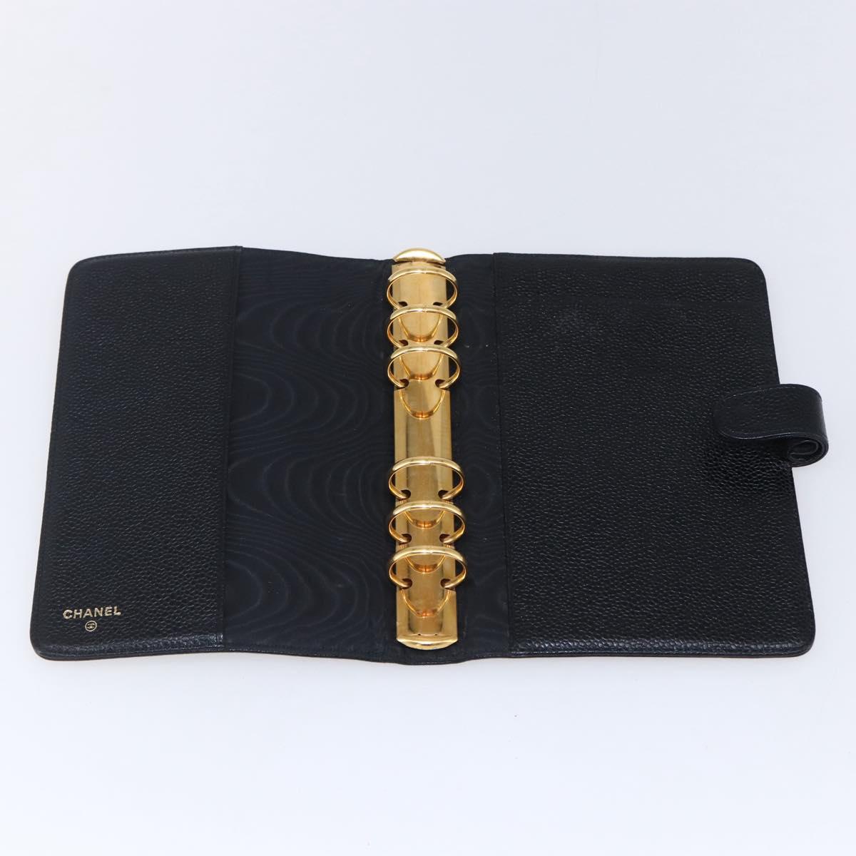 CHANEL Agenda Day Planner Cover Caviar Skin Black Gold CC Auth BA7735