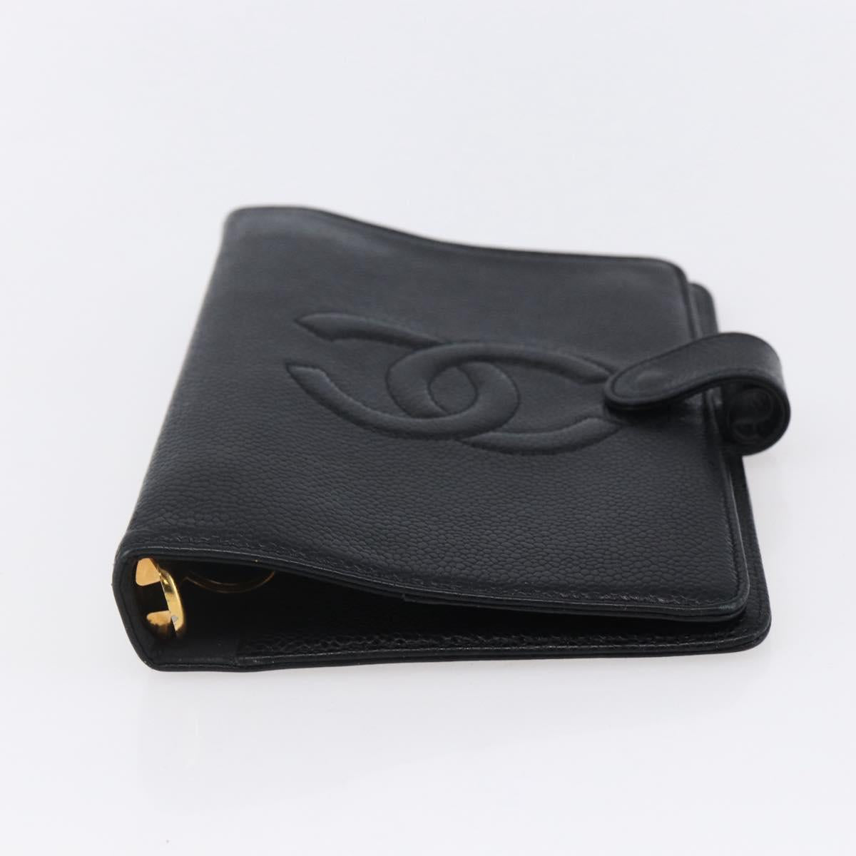 CHANEL Agenda Day Planner Cover Caviar Skin Black Gold CC Auth BA7735
