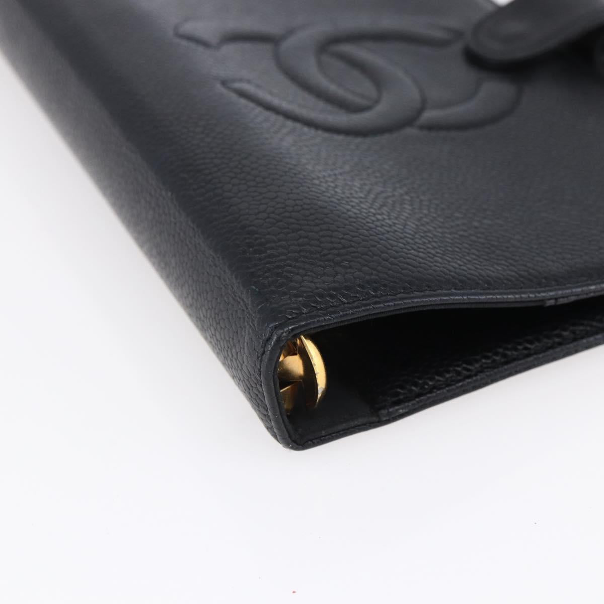 CHANEL Agenda Day Planner Cover Caviar Skin Black Gold CC Auth BA7735