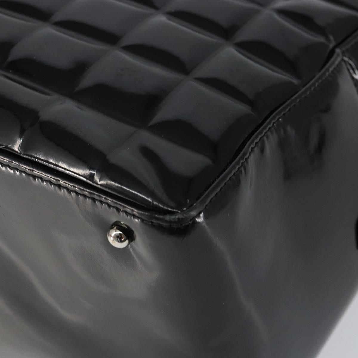 CHANEL Choco Bar Hand Bag Enamel Black Silver CC Auth BA7748