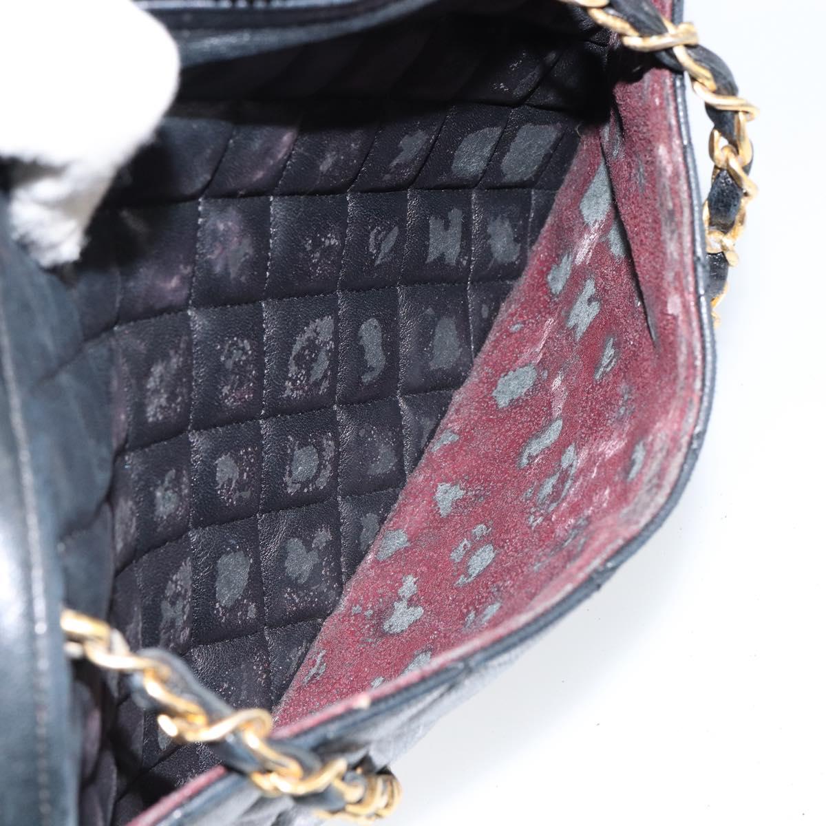 CHANEL Matelasse Chain Shoulder Bag Lamb Skin Navy Gold CC Auth BA7749