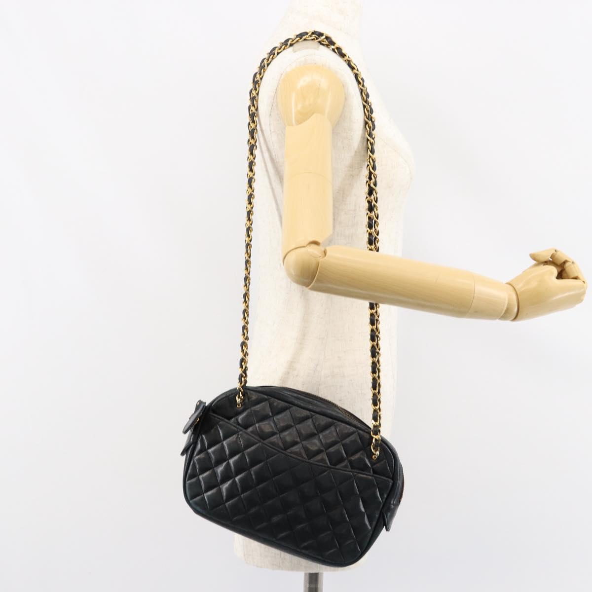 CHANEL Matelasse Chain Shoulder Bag Lamb Skin Navy Gold CC Auth BA7749