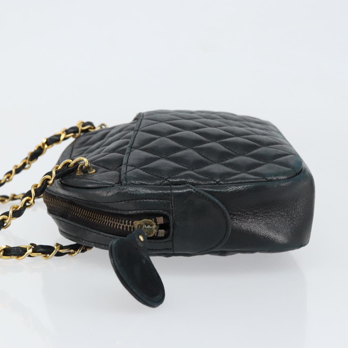 CHANEL Matelasse Chain Shoulder Bag Lamb Skin Navy Gold CC Auth BA7749